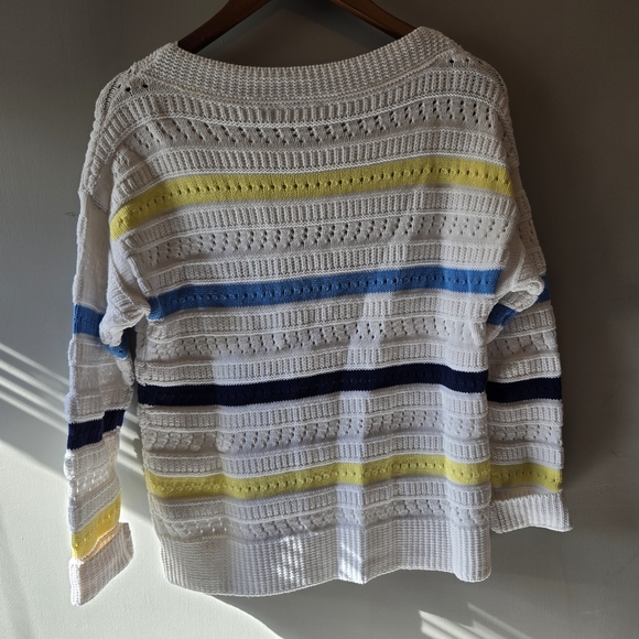 Northern Reflections White Sweater with Blue and Yellow Stripes - Picture 3 of 6